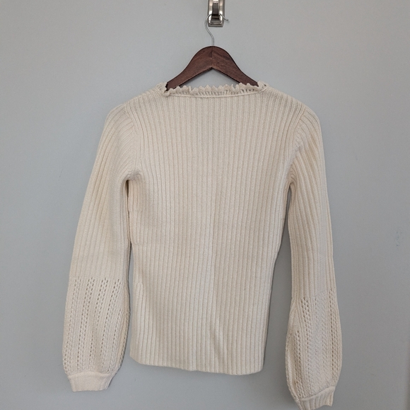 Women's Saks Fifth Avenue Cream Extra Fine Merino Wool Sweater XS - Picture 2 of 5